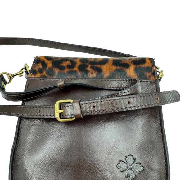 Patricia Nash Leopard Animal Print Calf Half Brown Leather Crossbody Saddle Bag - Picture 7 of 14